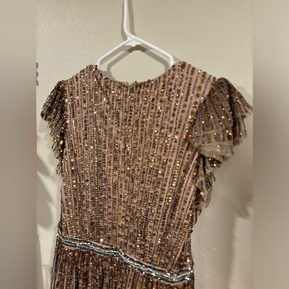 Mac Duggal 5502 Copper Sequined Wrap Over Flutter Cap Sleeve Gown Sz 12 $698 - Picture 10 of 12